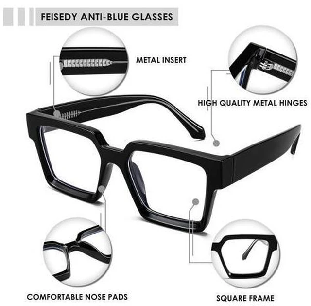 Alt view image 5 of 5 - FEISEDY Oversized Blue Light Glasses for Women Men TR90 Retro Square Anti Eyestrain Glasses Rectangle Fashion Frame B0037
