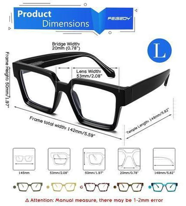 Alt view image 4 of 5 - FEISEDY Oversized Blue Light Glasses for Women Men TR90 Retro Square Anti Eyestrain Glasses Rectangle Fashion Frame B0037