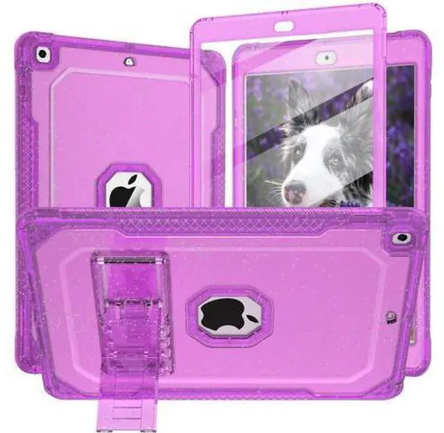 Main image of ZoneFoker Case for iPad Air 2 Case, for iPad 6th/5th Generation 2018/2017, for Apple iPad 9.7 inch with Screen Protector/Stand, Glitter Purple Full-Body Coverage Slim Cover for Girls Women Kids