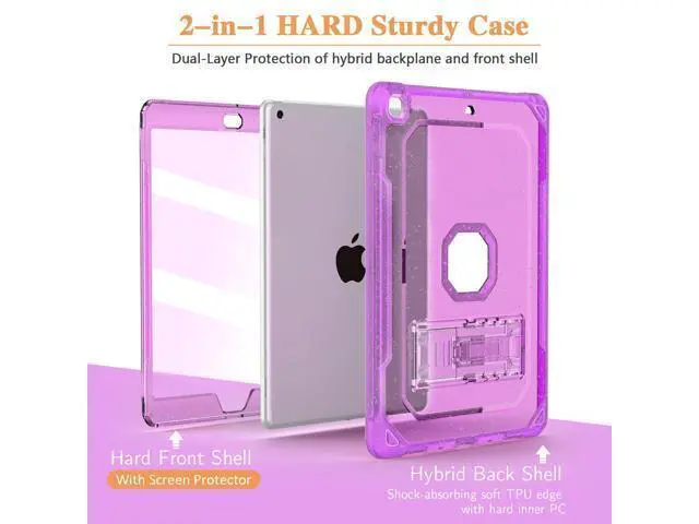 Alt view image 3 of 5 - ZoneFoker Case for iPad Air 2 Case, for iPad 6th/5th Generation 2018/2017, for Apple iPad 9.7 inch with Screen Protector/Stand, Glitter Purple Full-Body Coverage Slim Cover for Girls Women Kids
