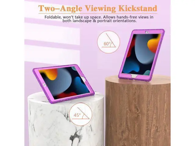 Alt view image 4 of 5 - ZoneFoker Case for iPad Air 2 Case, for iPad 6th/5th Generation 2018/2017, for Apple iPad 9.7 inch with Screen Protector/Stand, Glitter Purple Full-Body Coverage Slim Cover for Girls Women Kids