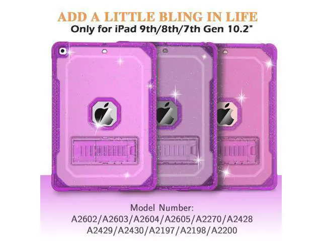 Alt view image 2 of 5 - ZoneFoker Case for iPad Air 2 Case, for iPad 6th/5th Generation 2018/2017, for Apple iPad 9.7 inch with Screen Protector/Stand, Glitter Purple Full-Body Coverage Slim Cover for Girls Women Kids