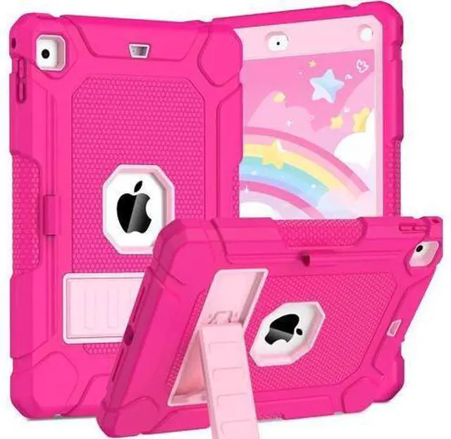 Main image of BMOUO Case for iPad 6th 5th Generation (9.7 inch, 2018/2017), Shockproof Protective iPad 9.7 Case with Built-in Stand/Pencil Holder for iPad 6th/5th Gen, Air 2, Rose and Pink