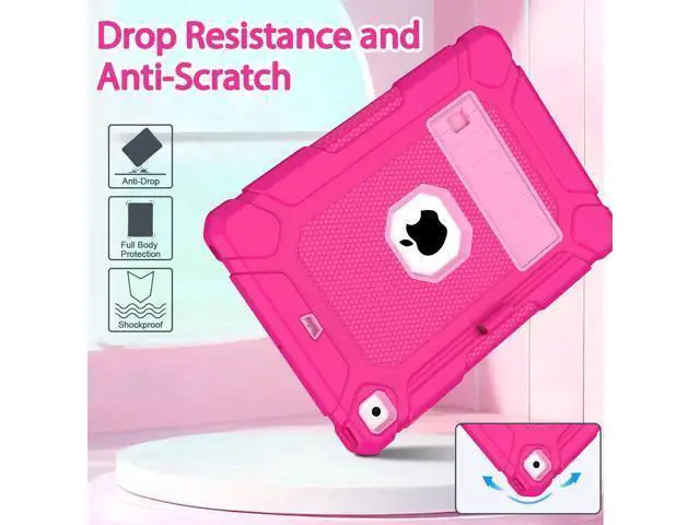 Alt view image 5 of 5 - BMOUO Case for iPad 6th 5th Generation (9.7 inch, 2018/2017), Shockproof Protective iPad 9.7 Case with Built-in Stand/Pencil Holder for iPad 6th/5th Gen, Air 2, Rose and Pink