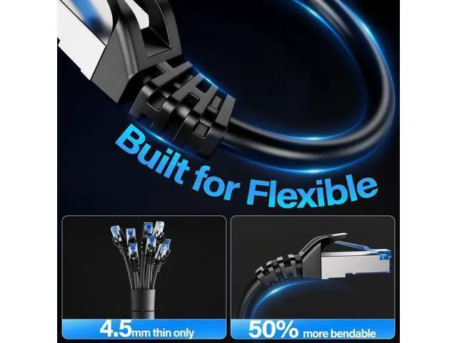 Alt view image 4 of 5 - Cat6A Ethernet Cable Shielded 10Gbps 150 ft, Slim Shielded (F/UTP) Ethernet Cable Cat 6, Flexible 28AWG Bare Copper Cat6 Cable, Space-saving Cat 6a Network Cable for Server, Data Center, Black
