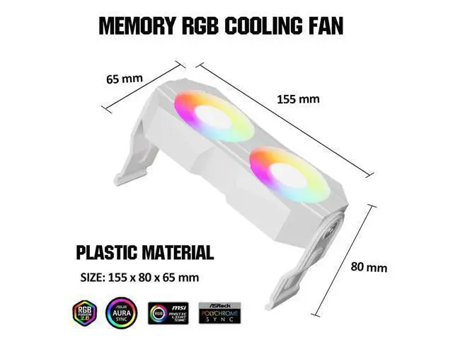 Alt view image 5 of 5 - Computer Memory Ram Radiator Plastic Heatsink ram Cooler Fan with Dual 60mm rotatable pc Fans 4Pin PWM &5V 3PIN ARGB ram Cooling Fan for Memory Module Cooling Solution (White)