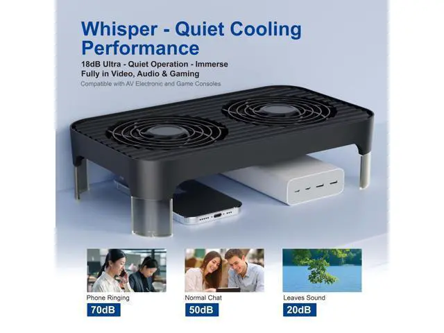 Alt view image 5 of 5 - GSCOLER X4 Quiet USB Cooling Fan, High Speed Dual 140mm USB PC Fan with One-Touch Switch, Stackable Design for Router, Laptop, Receiver, Amplifier, DVR, PlayStation, Xbox, Computer Cabinet Cooling
