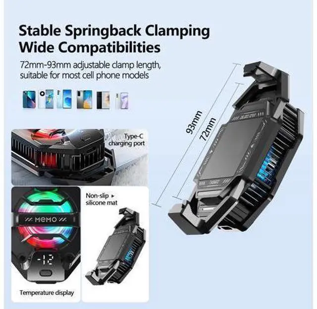 Alt view image 4 of 5 - Phone Cooler for Gaming, 27W iPhone Cooling Fan with RGB LED Semiconductor Heatsink Cooling Case Enfriador para Celular, for iPhone/Android Phone Gaming, Live Streaming, AI Smartphone Temperature