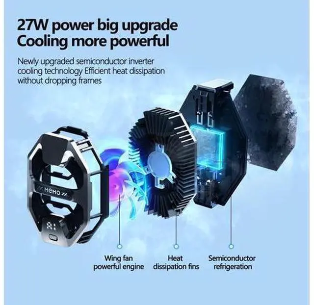 Alt view image 2 of 5 - Phone Cooler for Gaming, 27W iPhone Cooling Fan with RGB LED Semiconductor Heatsink Cooling Case Enfriador para Celular, for iPhone/Android Phone Gaming, Live Streaming, AI Smartphone Temperature
