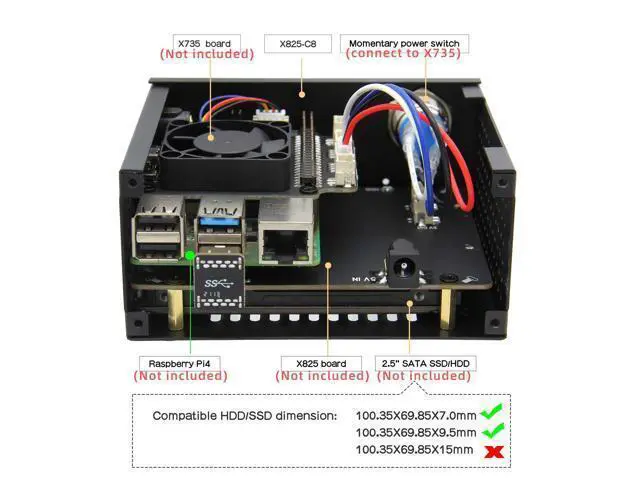 Alt view image 3 of 5 - Geekworm X825-C8 (X825 V2.0) Metal Case+Power Switch+Cooling Fan Support X825 V2.0 2.5 inch SATA SSD/HDD Shield & Raspberry Pi 4 Model B & X735 Only(Not Include RPi4&X825 V2.0&X735&PSU&SSD&TF Card)