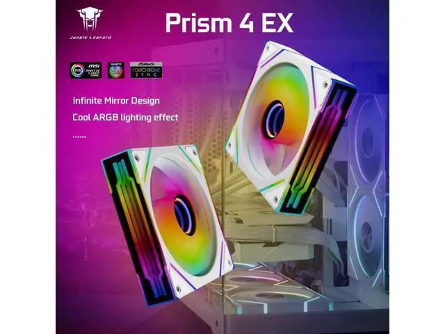 Alt view image 2 of 5 - Jungle Leopard prism4 EX 120mm PC Reverse Blade ARGB Case Fan,Infinity Mirror RGB Light Effect 5V 3PIN Motherboard Light Sync 800~1850RPM PWM PC Fans (White Forward-5Pack)
