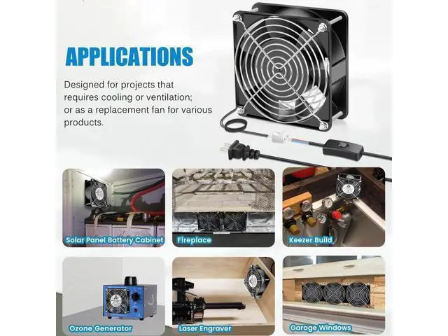 Alt view image 2 of 5 - GDSTIME AXIAL Fan 12038, 110V 120V AC 120mm x 38mm Dual Ball Bearing High CFM with Swtich Power Cord for DIY Cooling Ventilation Exhaust Projects