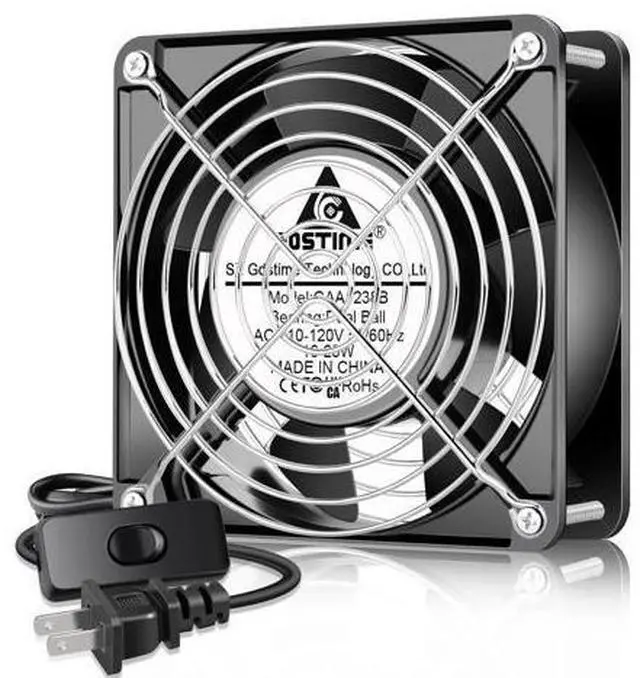 Main image of GDSTIME AXIAL Fan 12038, 110V 120V AC 120mm x 38mm Dual Ball Bearing High CFM with Swtich Power Cord for DIY Cooling Ventilation Exhaust Projects