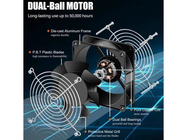 Alt view image 5 of 5 - GDSTIME AXIAL Fan 12038, 110V 120V AC 120mm x 38mm Dual Ball Bearing High CFM with Swtich Power Cord for DIY Cooling Ventilation Exhaust Projects