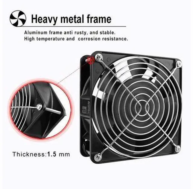 Alt view image 3 of 5 - Wathai AC 12038 120mm x 38mm 110V 120V Dual Ball Metal Cooling Axial Fan High Airflow