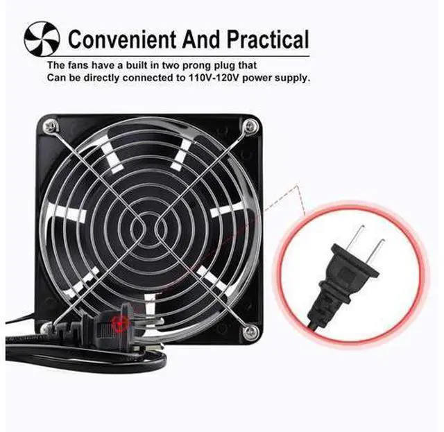Alt view image 4 of 5 - Wathai AC 12038 120mm x 38mm 110V 120V Dual Ball Metal Cooling Axial Fan High Airflow