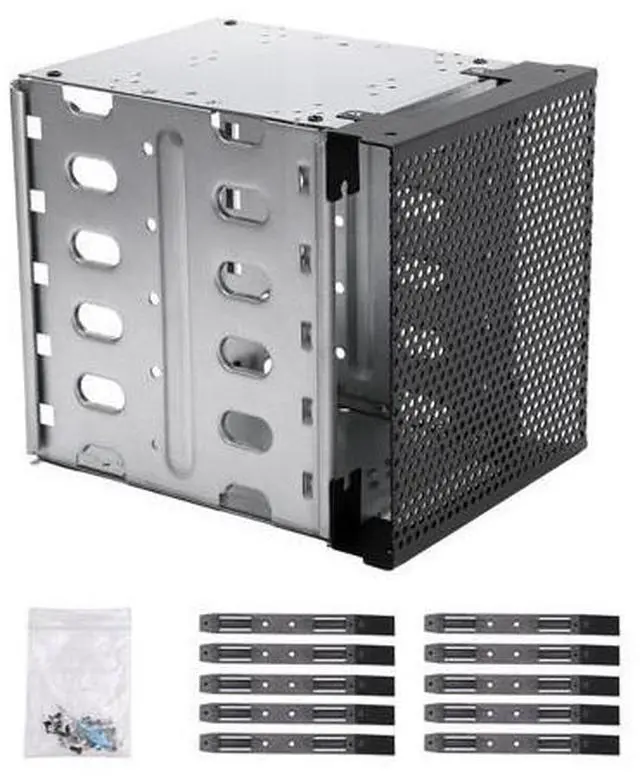 Main image of EMVANV Stainless Steel Hard Drive Cage, 5.25" to 5x 3.5" with Fan Space, Adapter Rack Bracket (Silver)