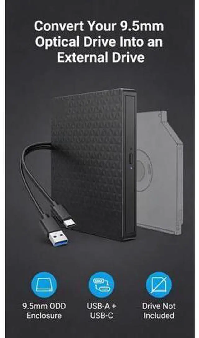 Alt view image 2 of 5 - Zunate External Optical Drive Enclosure for 9.5mm CD DVD BD, USB 3.0 Type C Portable Case Adapter for Laptop, High Speed Data Transfer - ABS Brushed Finish