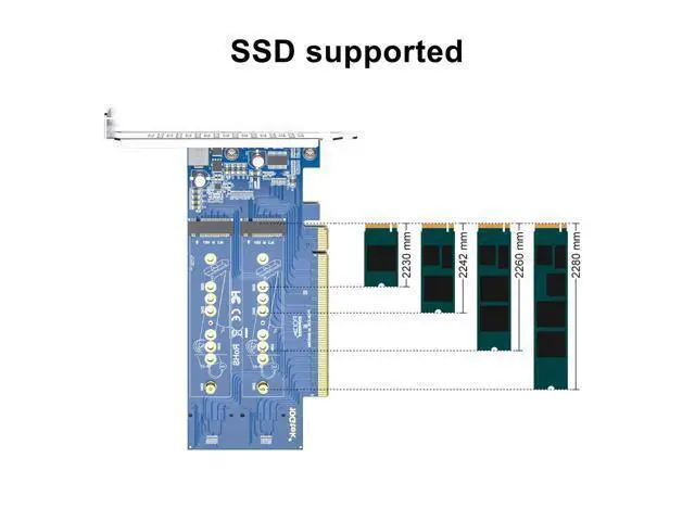 Alt view image 4 of 5 - PCIe 3.0 to NVMe (4) M.2 Adapter for M.2 (M Key) SSD, PCIe X16, Requires Motherboard BIOS Support for Bifurcation