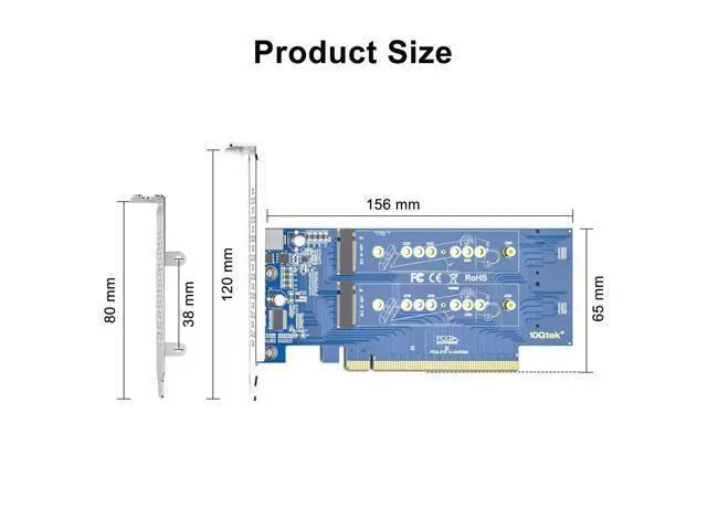 Alt view image 5 of 5 - PCIe 3.0 to NVMe (4) M.2 Adapter for M.2 (M Key) SSD, PCIe X16, Requires Motherboard BIOS Support for Bifurcation