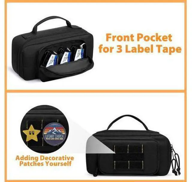 Alt view image 3 of 5 - CURMIO Label Maker Carrying Case Compatible with Brady M210/ M210 LAB/ BMP21-PLUS/ BMP21-LAB Handheld Label Printer, Compact Storage Bag with Pockets for Authentic Labels or Other Accessories, Black