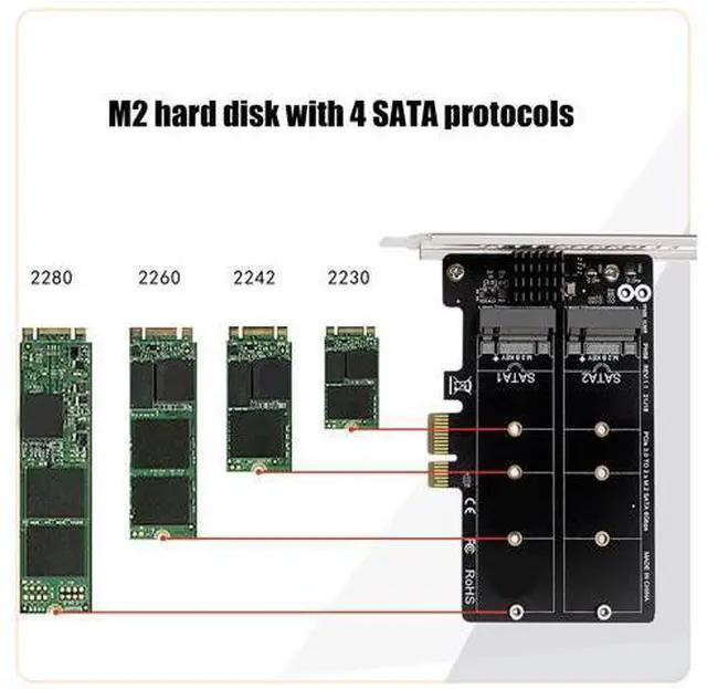 Alt view image 3 of 5 - Adapter Card M.2 SATA to PCI?E Dual Disk Array Card Transmission Stability Expansion Card, Support PCI-E X1 / X4 / X8 / X16, for Windows, for Linux