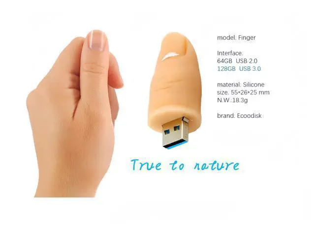 Alt view image 2 of 5 - EcooDisk 128GB USB 3.0 Flash Drive Finger Shaped Memory Stick High Speed Data Storage