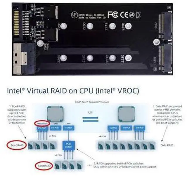 Alt view image 3 of 5 - xiwai PCIE Express 3.0 4.0 Slimline SFF-8654 8X to Dual NGFF NVME M.2 AHCI Raid Card VROC Raid0 Hyper Adapter
