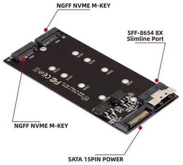Alt view image 5 of 5 - xiwai PCIE Express 3.0 4.0 Slimline SFF-8654 8X to Dual NGFF NVME M.2 AHCI Raid Card VROC Raid0 Hyper Adapter