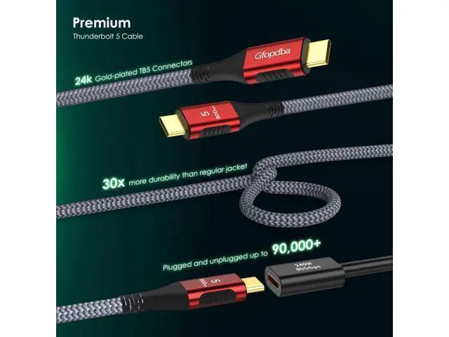 Alt view image 5 of 5 - Thunderbolt 5 Cable 2.3FT Compatible, 80Gbps, 120Gbps Bandwidth, PD 240W, 8K@165Hz, 4K@540Hz, USB4 2.0 USB C Video Display Cable for Thunderbolt 4, iPhone 17, SSD, Mac mini M4 / M4 Pro, MacBook Pro