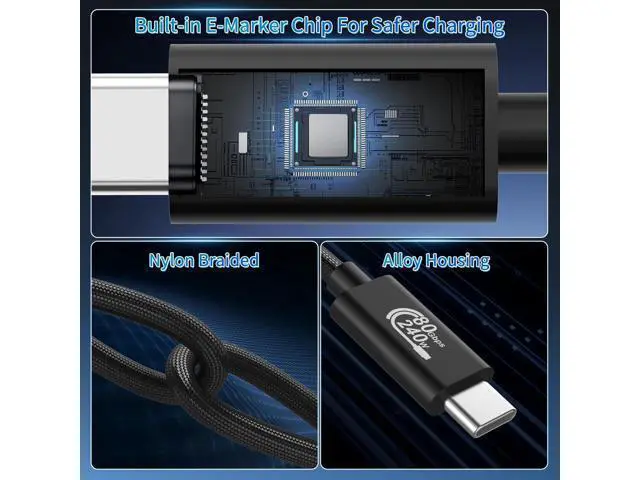Alt view image 5 of 5 - Thunderbolt 5 Cable 80Gbps, 1 FT USB C to USB C Cable, 240W PD 3.1 Charging, Up to 120Gbps Bandwidth, 16K/Dual 8K, Braided USB C Video Cables for iPhone 16, MacBook Pro, Mac mini, PSSD, Display