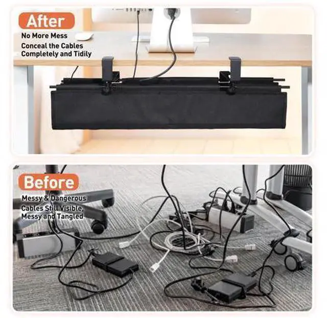 Alt view image 5 of 5 - MAXECHO Under Desk Cable Management Tray 28" - Clamp on Wire and Cable Organizer for Storage and to Hide Cords - Ideal for Home Office - Premium Black Fabric Design