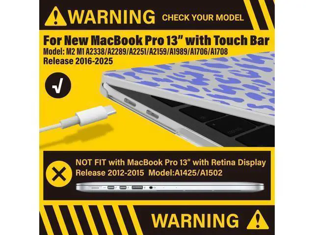 Alt view image 3 of 5 - IBENZER Compatible with 2025 2024 M2 MacBook Pro 13 Inch Case 2025-2016 M1 A2338 A2289 A2251 A2159 A1989 A1706 A1708, Hard Shell Case & Keyboard Cover for Mac Pro 13, Blue Leopard,T13LPBL+1