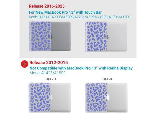 Alt view image 4 of 5 - IBENZER Compatible with 2025 2024 M2 MacBook Pro 13 Inch Case 2025-2016 M1 A2338 A2289 A2251 A2159 A1989 A1706 A1708, Hard Shell Case & Keyboard Cover for Mac Pro 13, Blue Leopard,T13LPBL+1
