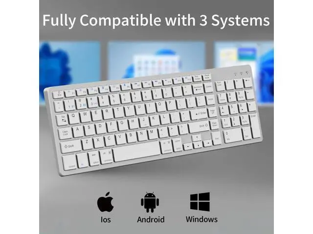Alt view image 5 of 5 - KVTVOU for Ultra-Slim Wireless QWERTY Keyboard, 3-in-1 Connection Modes (Dual Bluetooth+2.4G), Multi-Device Switching, Power-Saving & Anti-Slip, Compatible with PC/Laptop/Tablet/Phone, Sliver