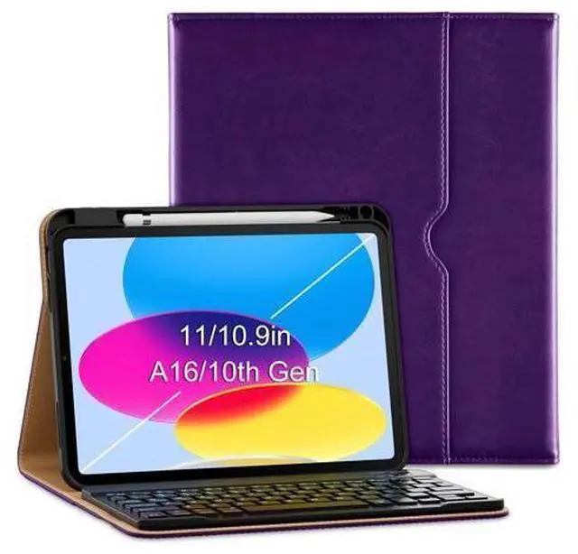 Main image of VIKESI Keyboard Case for iPad (A16,2025) 11th Generation/iPad 10th Generation Case (10.9" 2022),Premium Leather Smart Cover,Built-in Breathing Light,Function Row,Pencil Holder,Card Slots - Purple