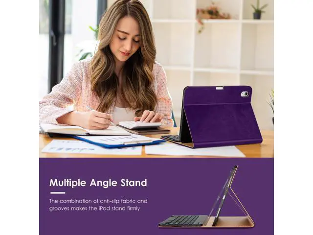 Alt view image 4 of 5 - VIKESI Keyboard Case for iPad (A16,2025) 11th Generation/iPad 10th Generation Case (10.9" 2022),Premium Leather Smart Cover,Built-in Breathing Light,Function Row,Pencil Holder,Card Slots - Purple