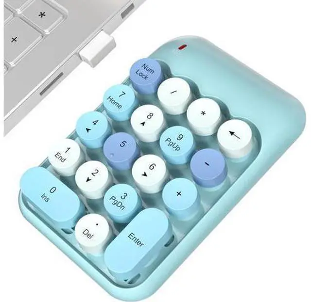 Main image of MOWUX Wireless Number Pads, Cute Colorful Numeric Keypad Numpad Portable 2.4 GHz Financial Accounting Number Keyboard Extensions, 18 Key Number Numpad for Laptop Desktop, PC (Blue)