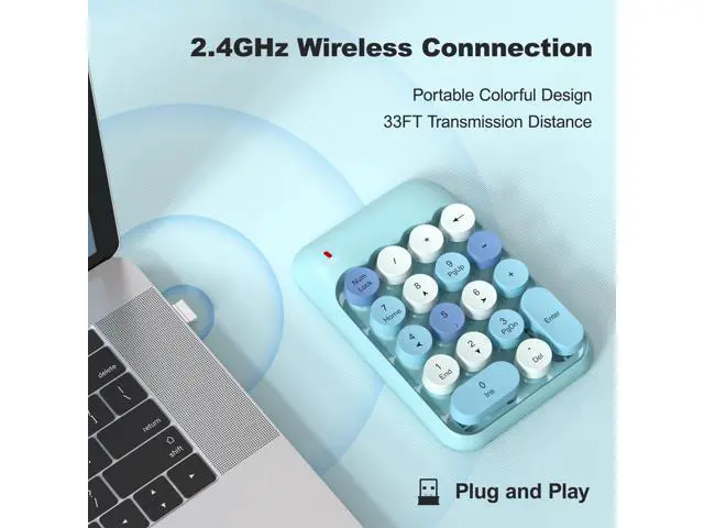 Alt view image 2 of 5 - MOWUX Wireless Number Pads, Cute Colorful Numeric Keypad Numpad Portable 2.4 GHz Financial Accounting Number Keyboard Extensions, 18 Key Number Numpad for Laptop Desktop, PC (Blue)