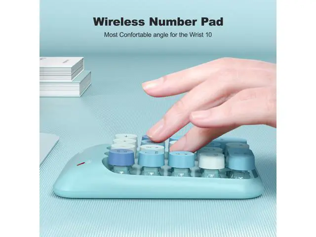 Alt view image 4 of 5 - MOWUX Wireless Number Pads, Cute Colorful Numeric Keypad Numpad Portable 2.4 GHz Financial Accounting Number Keyboard Extensions, 18 Key Number Numpad for Laptop Desktop, PC (Blue)
