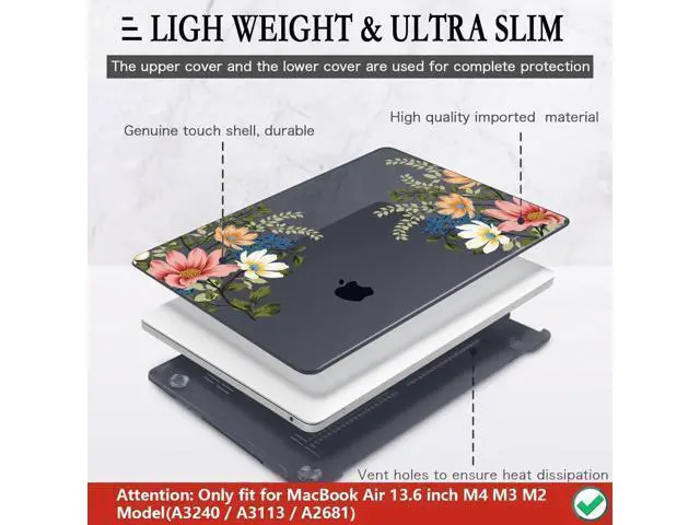 Alt view image 4 of 5 - CISSOOK Compatible with MacBook Air 13.6 Inch Case 2025 2024 2023 2022, Plastic Hard Shell Case with Keyboard Cover for MacBook Air 13.6 M2 M3 M4 Chip A2681 A3113 A3240 Model, Retro Flower