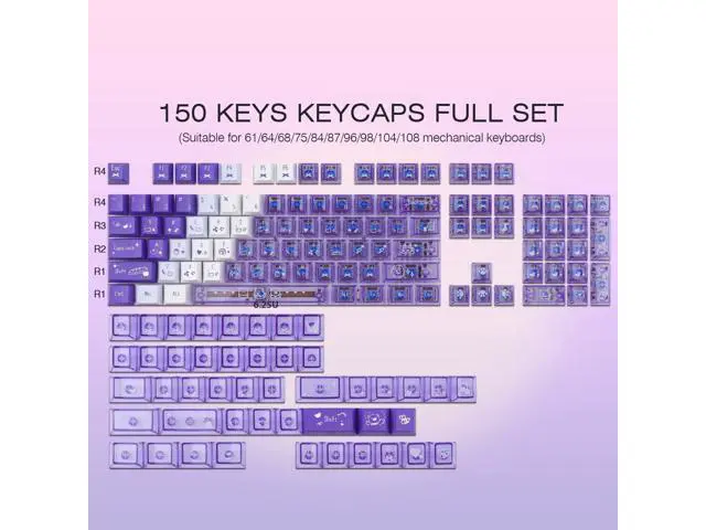 Alt view image 3 of 5 - JOMKIZ Clear Keycaps, PBT/PC Transparent Keycap, Crystal Custom Key Cap 150 Keys, Cherry Profile, Shine Through Cute Keycap Set for 60%/65%/75%/TKL/96%/100% Layout Magnetic Mechanical Keyboard