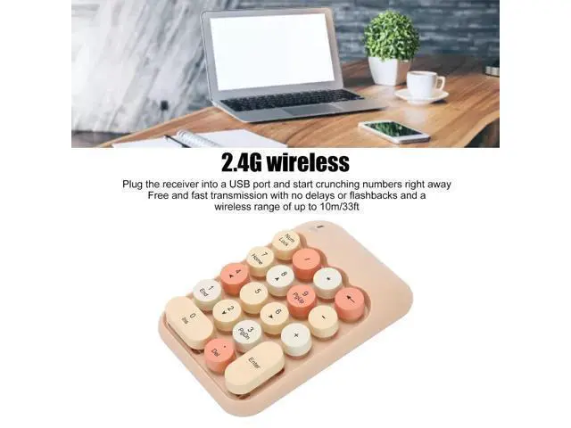 Alt view image 3 of 5 - Estink 2.4Ghz Numeric Keypad, 18 Keys Mini Numeric Keypad, Vintage Color Keyboard and Round Keycaps, with USB Receiver for PC, Desktop and Laptop (Milk Tea Color Mixed Color)