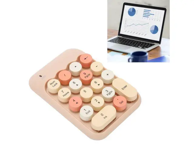 Alt view image 4 of 5 - Estink 2.4Ghz Numeric Keypad, 18 Keys Mini Numeric Keypad, Vintage Color Keyboard and Round Keycaps, with USB Receiver for PC, Desktop and Laptop (Milk Tea Color Mixed Color)