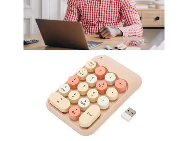 Alt view image 5 of 5 - Estink 2.4Ghz Numeric Keypad, 18 Keys Mini Numeric Keypad, Vintage Color Keyboard and Round Keycaps, with USB Receiver for PC, Desktop and Laptop (Milk Tea Color Mixed Color)