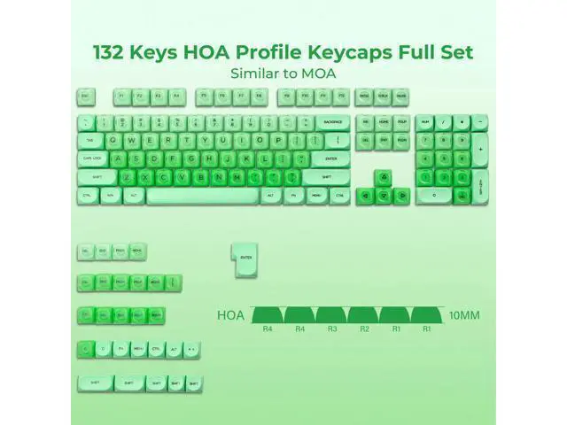 Alt view image 3 of 5 - PBT Keycaps, XVX Green Apple Jelly HOA Profile, 132-Key Cute Custom Keycaps (for Mechanical Keyboards with Cherry/Gateron MX Switches)-Apple Green