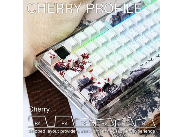 Alt view image 4 of 5 - TIMSEKER 142 Keys Novelty White Cherry Blossom PBT Keycaps Set, Dye Sublimation Custom Shine Through Cherry Profile Key Cap for ANSI Layout Mechanical Gaming Keyboard
