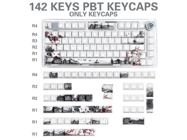 Alt view image 2 of 5 - TIMSEKER 142 Keys Novelty White Cherry Blossom PBT Keycaps Set, Dye Sublimation Custom Shine Through Cherry Profile Key Cap for ANSI Layout Mechanical Gaming Keyboard