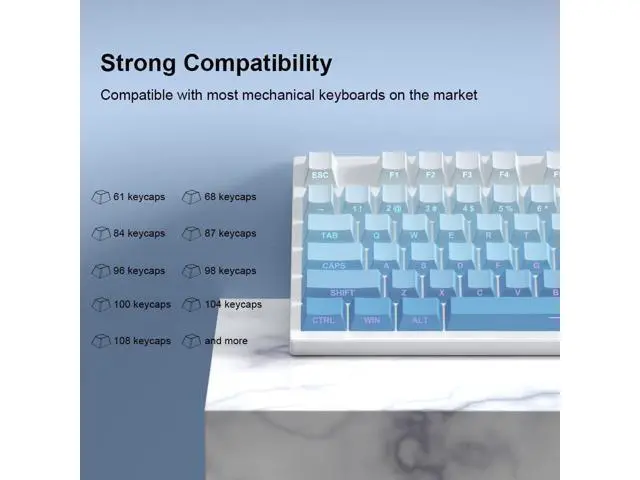 Alt view image 2 of 5 - PBT Keycaps -Blue Side Print Key Cap Set, Double Shot Shine Through Custom Key caps, Cherry Profile 133 Keys for Mechanical Keyboards Gradient Blue