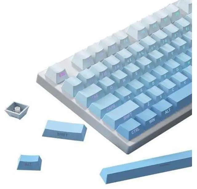 Main image of PBT Keycaps -Blue Side Print Key Cap Set, Double Shot Shine Through Custom Key caps, Cherry Profile 133 Keys for Mechanical Keyboards Gradient Blue